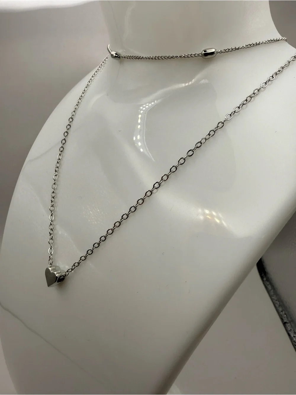 Woman's Silver -Tone Multi Layer Love Heart Charm Choker Chain Necklace